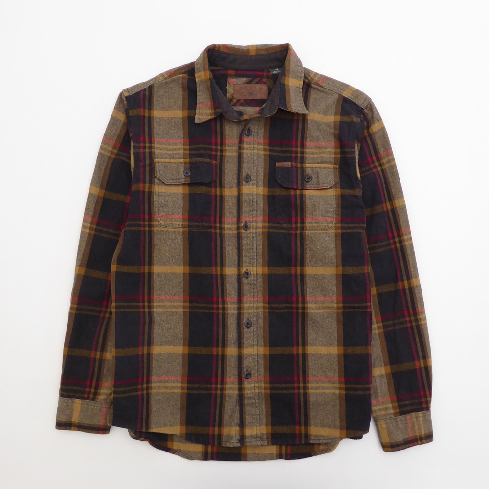 ORVIS Mens Big Bear Heavyweight Flannel Long Sleeve Brown Plaid Shirt Large